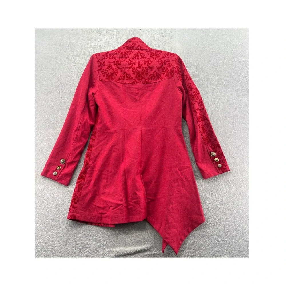 Venus Jacket Womens 6 Red Damask Velvet Flocked Asymmetrical Victorian Steampunk